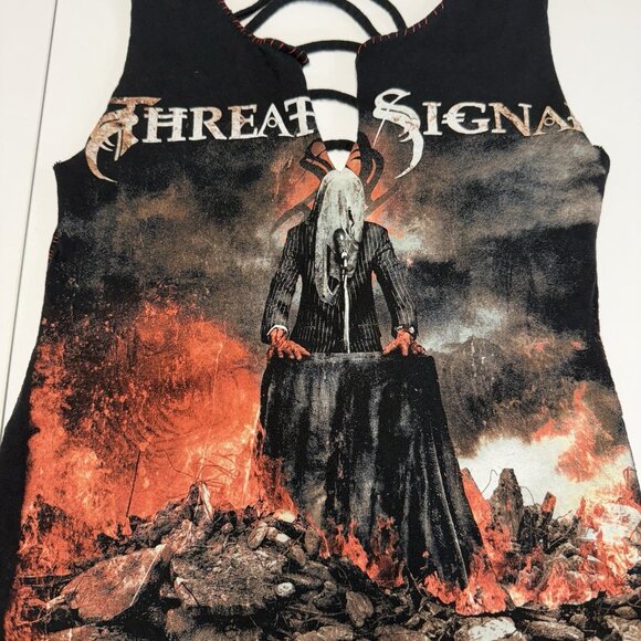 Vintage Threat Signal Band Tee Womens Top Rework Custom XS - Picture 3 of 8